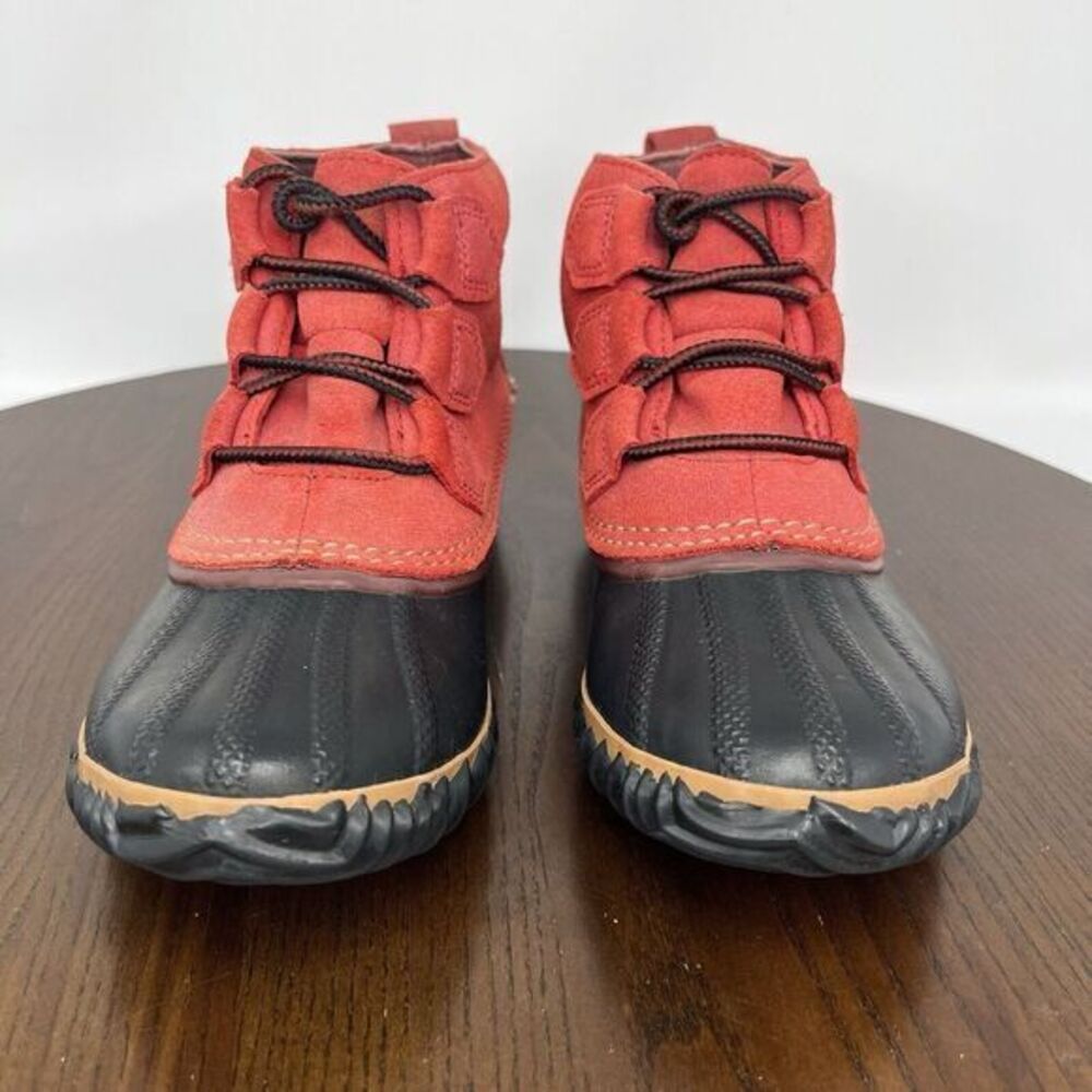 Sorel Out N About Plus Boot Womens Size 7 Red Black Leather Waterproof Duck Rain - Picture 3 of 16